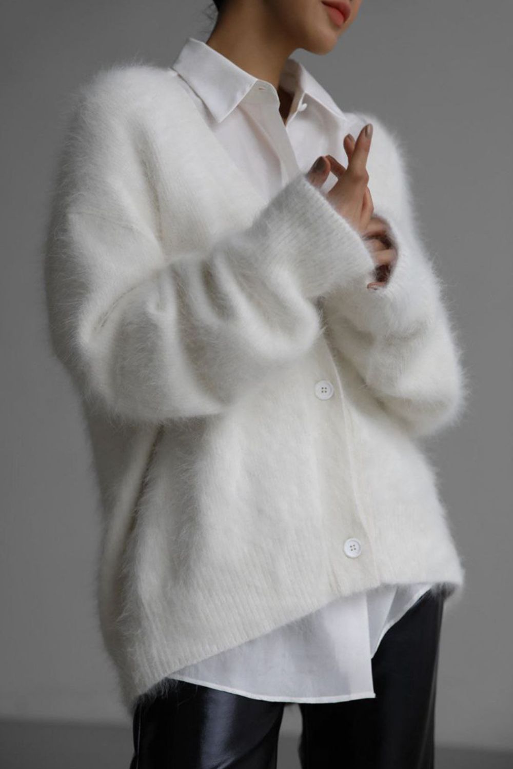 Fuzzy Button Long Sleeve Cardigan