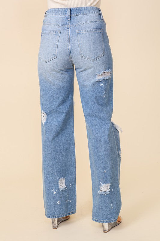 Distressed Straight Leg Jeans