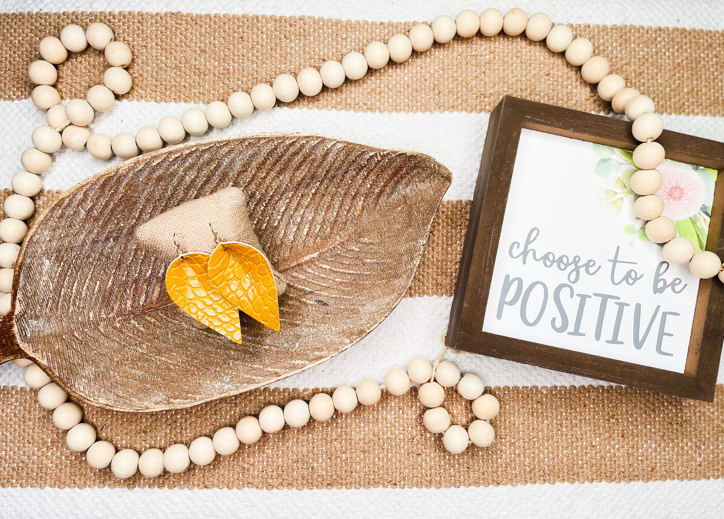 Mustard Embossed Teardrop Earrings
