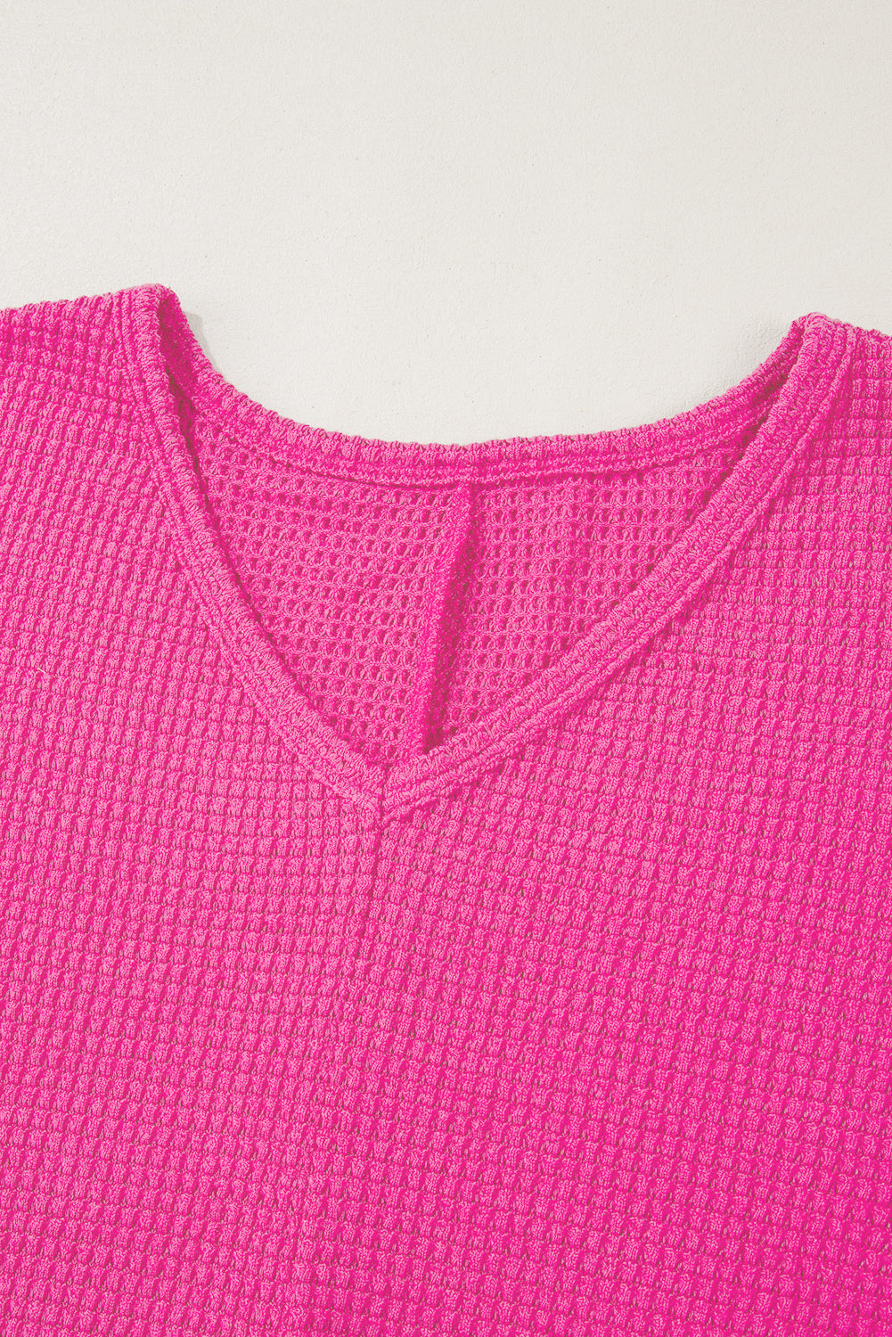 Waffleknit Side Slit Vneck Long Sleeve Top
