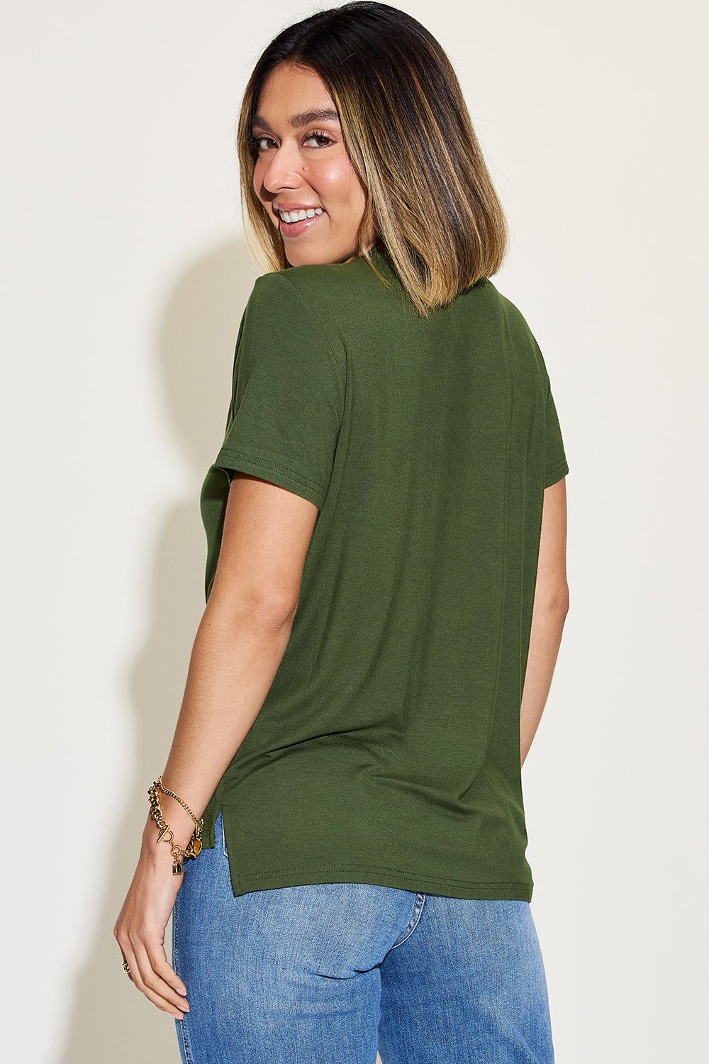 Basic Solid Vneck High-Low Tee