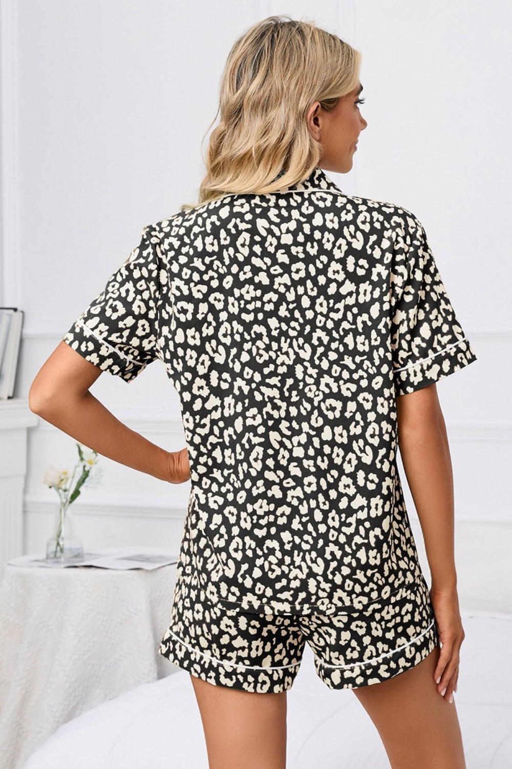 Leopard Short Sleeve Top and Shorts Lounge Set
