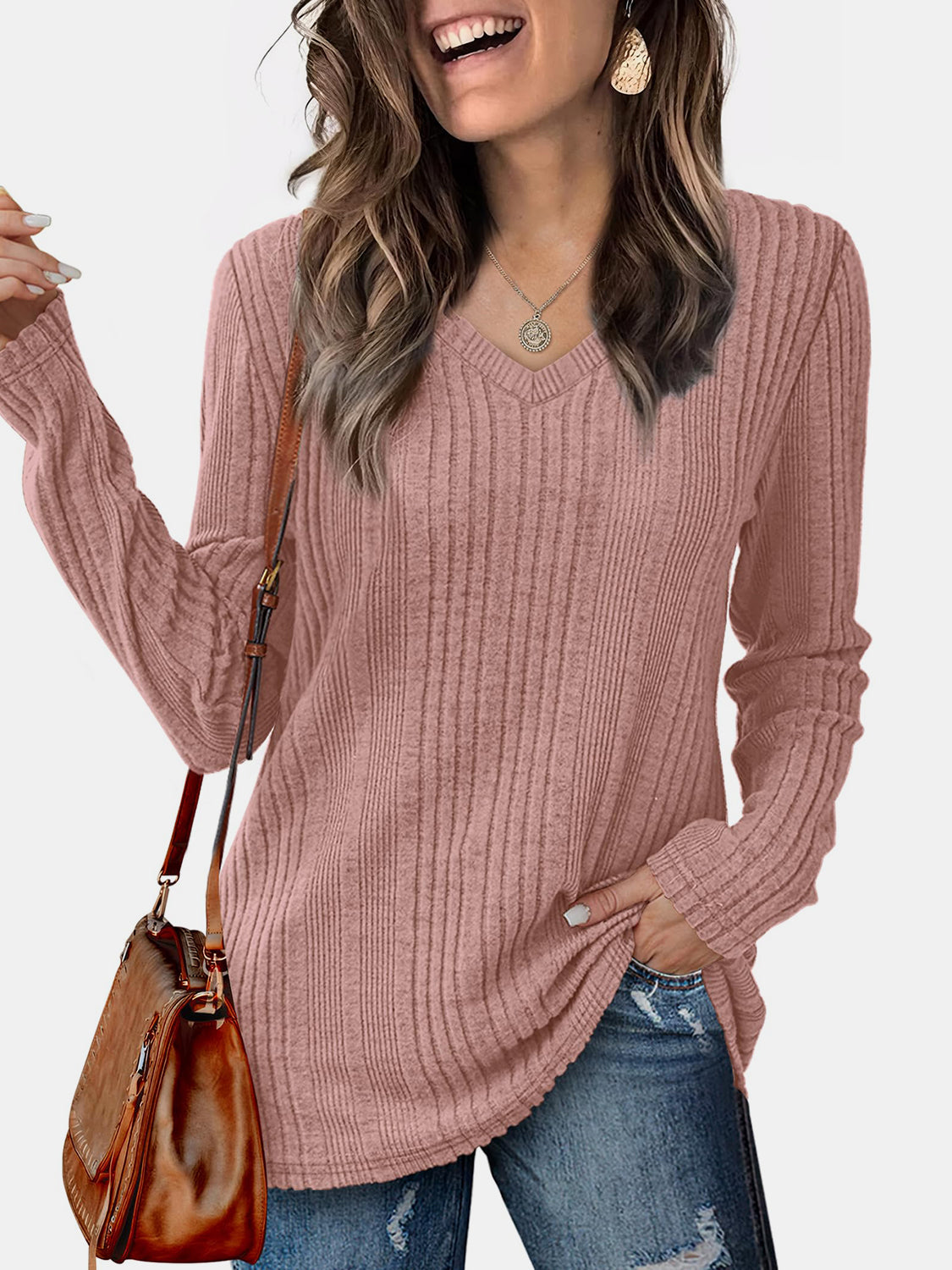 Vneck Long Sleeve Solid Shirt