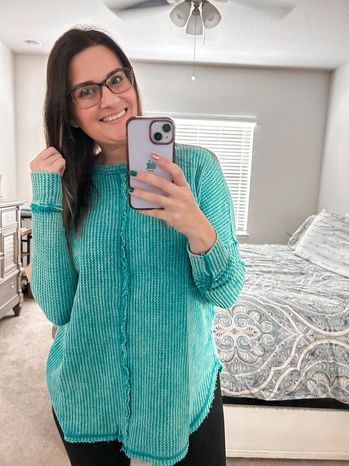 Waffle Knit Oversized Long Sleeve Top