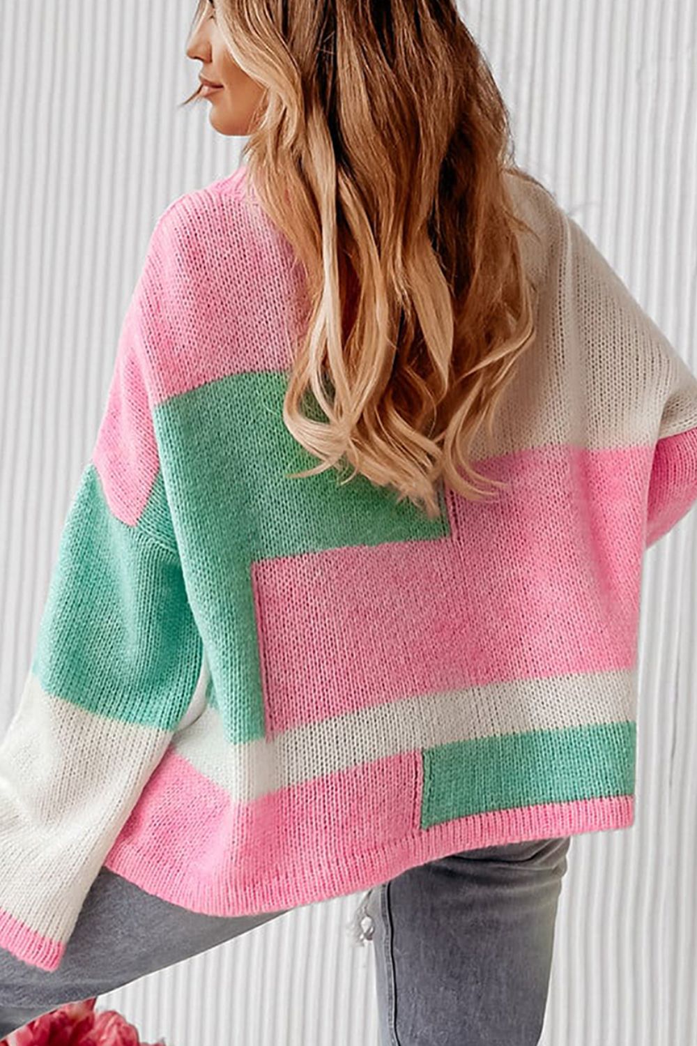 Colorblock Round Neck Drop Shoulder Sweater