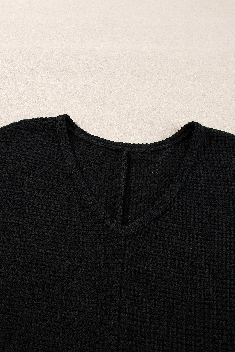 Waffleknit Side Slit Vneck Long Sleeve Top