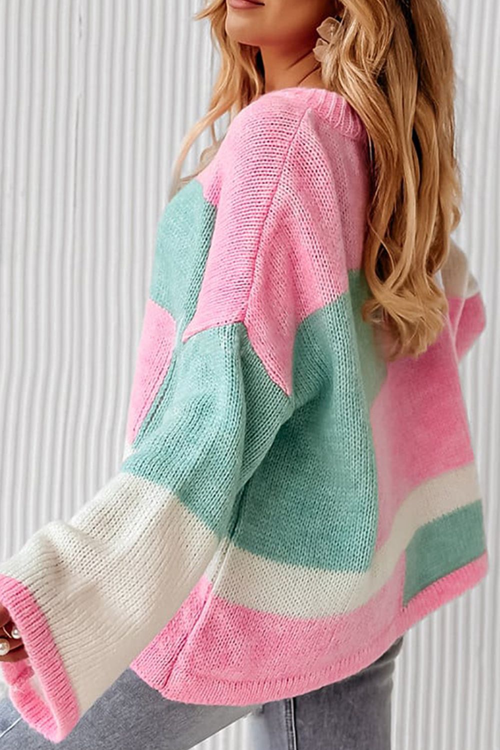 Colorblock Round Neck Drop Shoulder Sweater