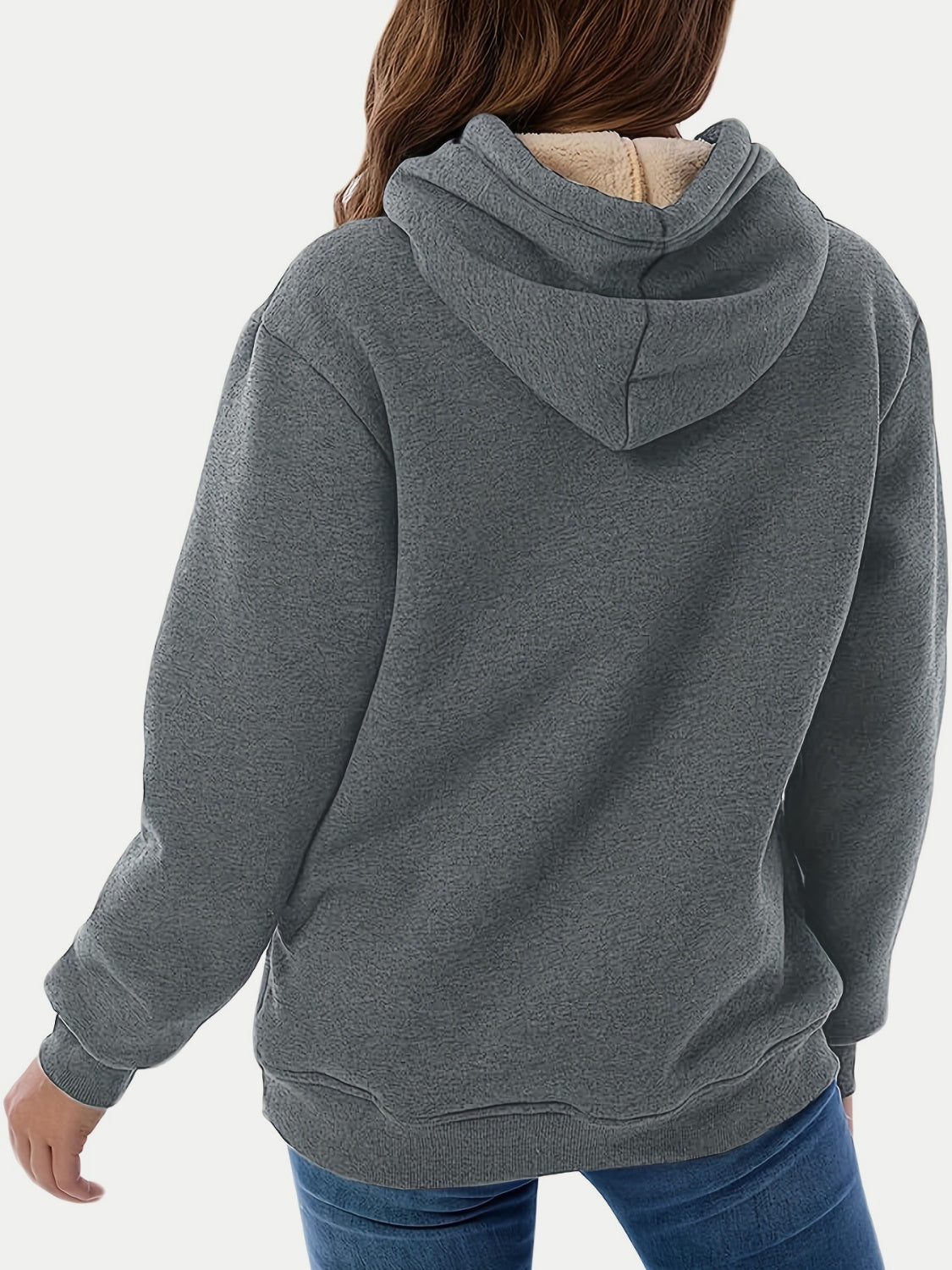 Drawstring Long Sleeve Hoodie with Fleece Lining