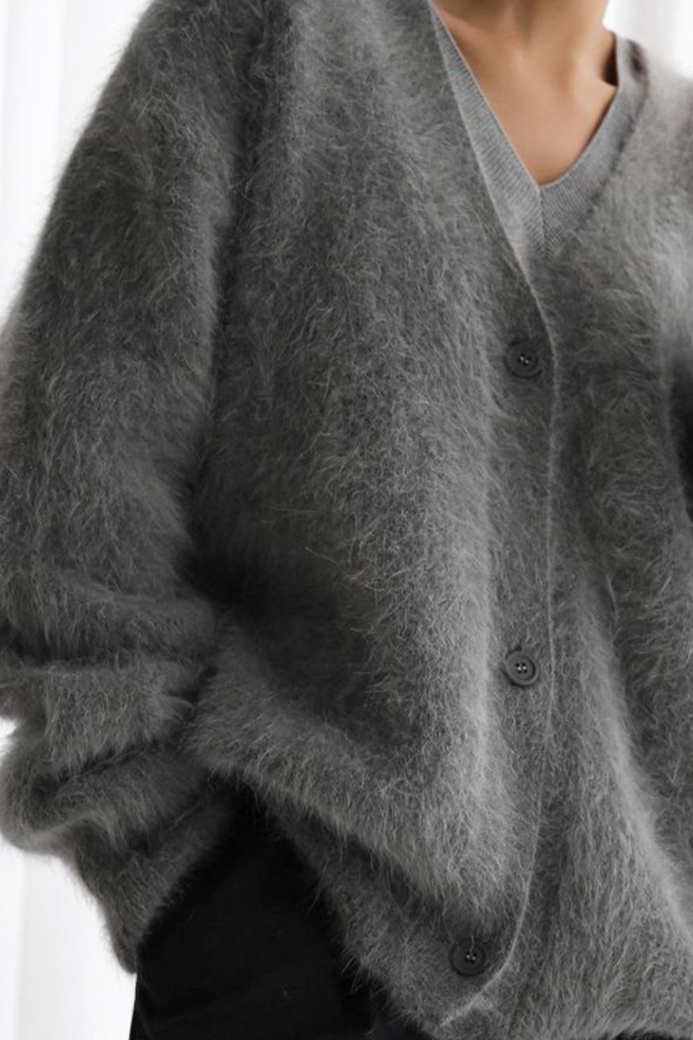Fuzzy Button Long Sleeve Cardigan