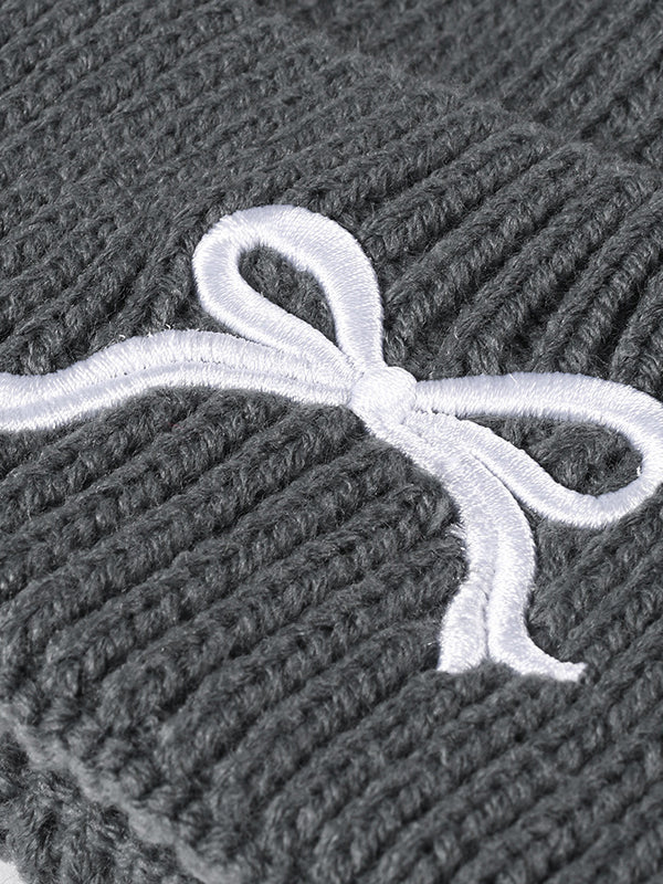 Embroidered Coquette Bow Knit Beanie