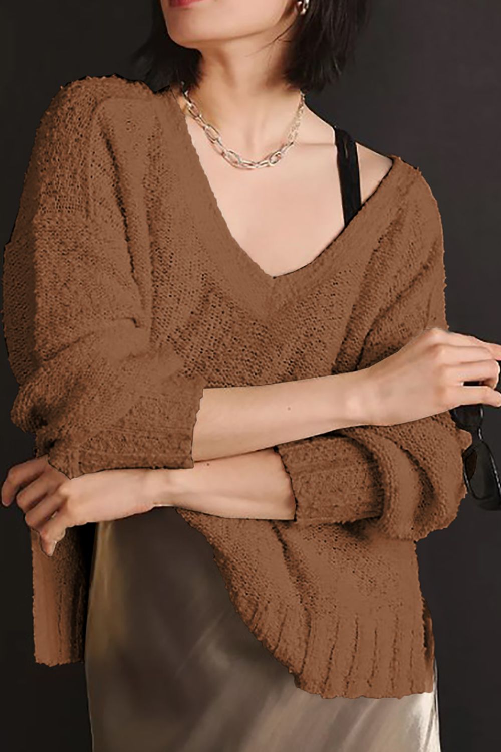 Vneck Dropped Shoulder Sweater