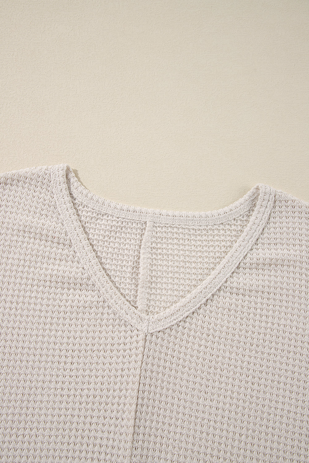 Waffleknit Side Slit Vneck Long Sleeve Top