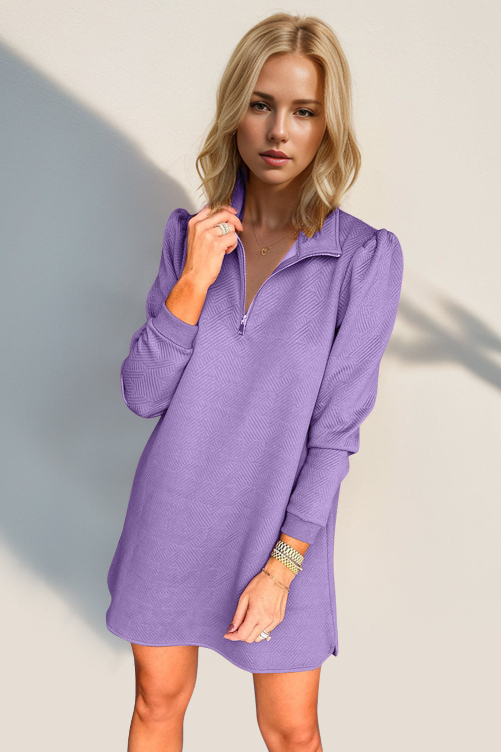 Textured Quarter Zip Tshirt Dress