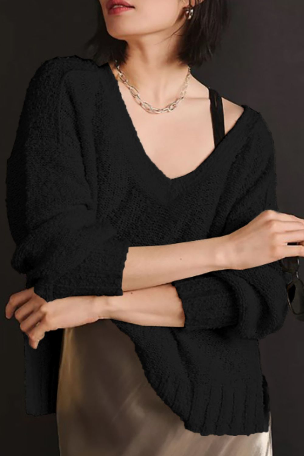 Vneck Dropped Shoulder Sweater