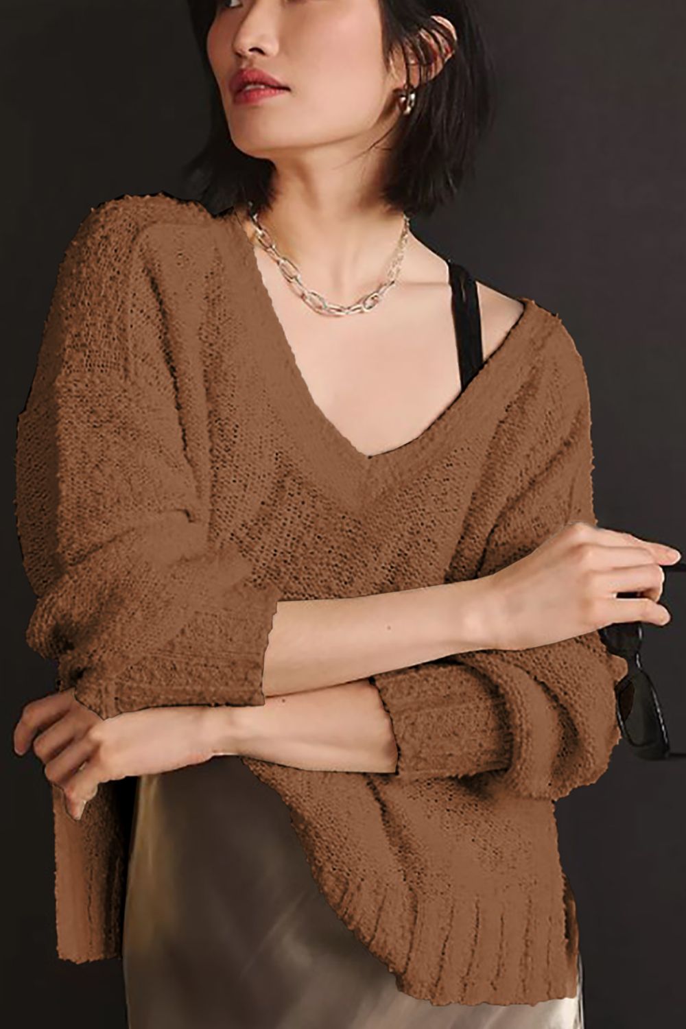 Vneck Dropped Shoulder Sweater