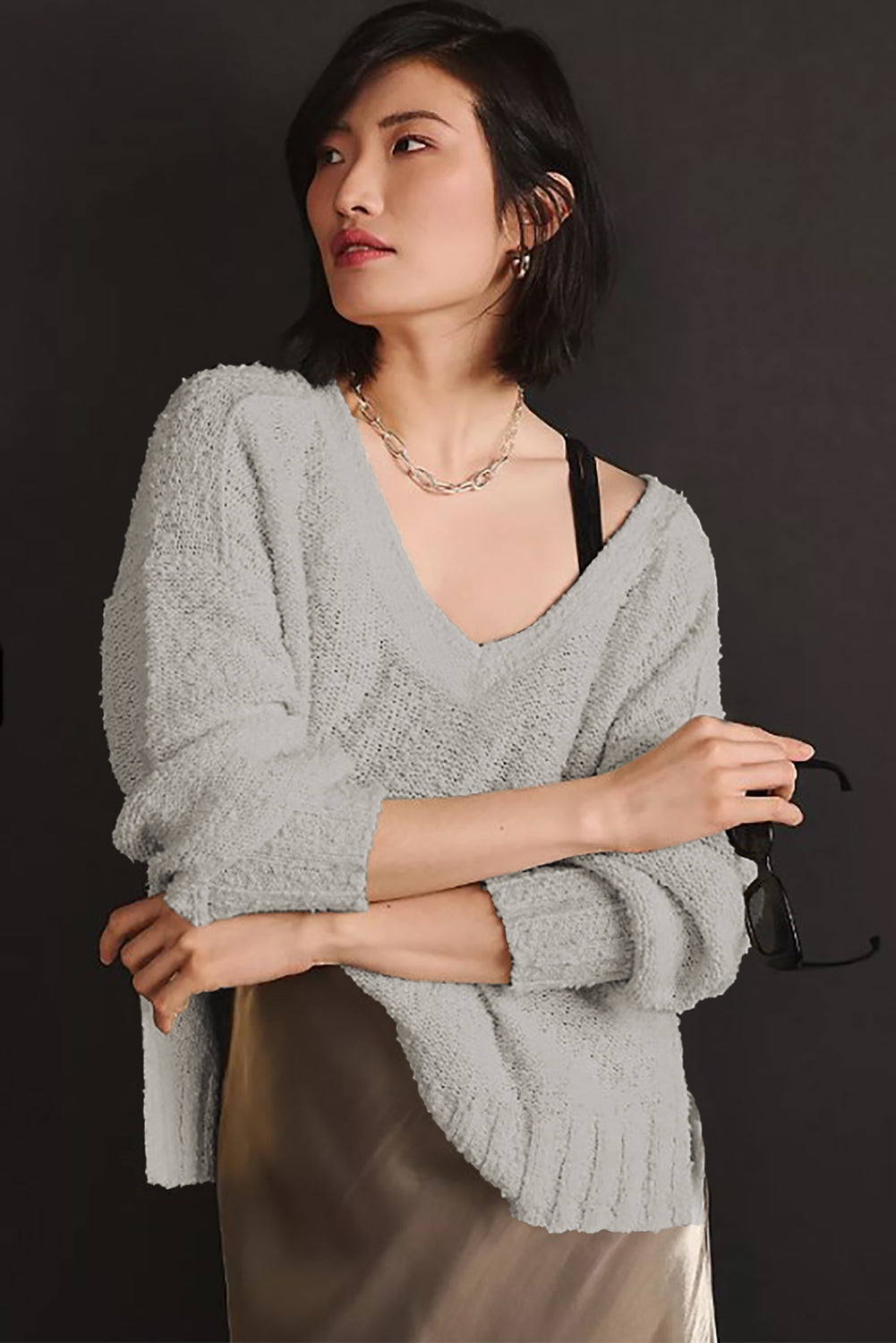Vneck Dropped Shoulder Sweater
