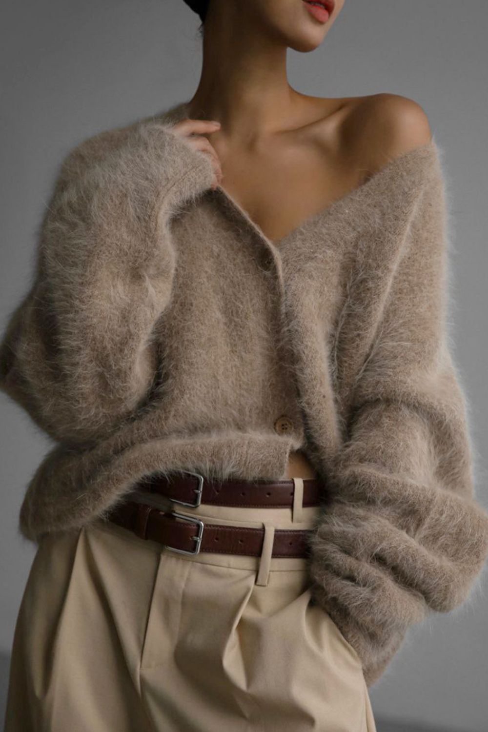 Fuzzy Button Long Sleeve Cardigan