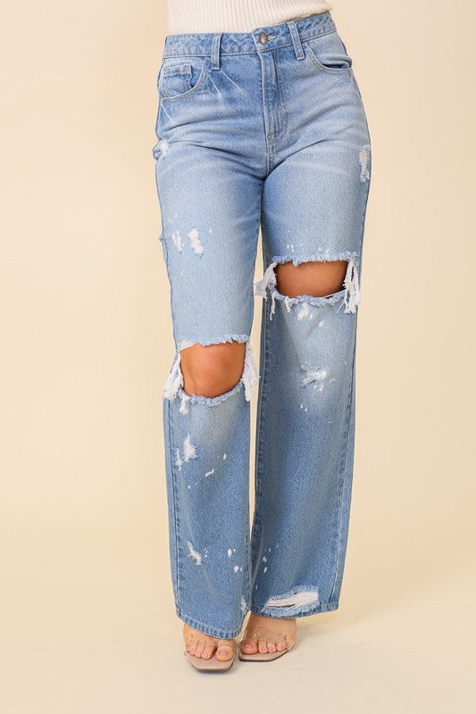 Distressed Straight Leg Jeans