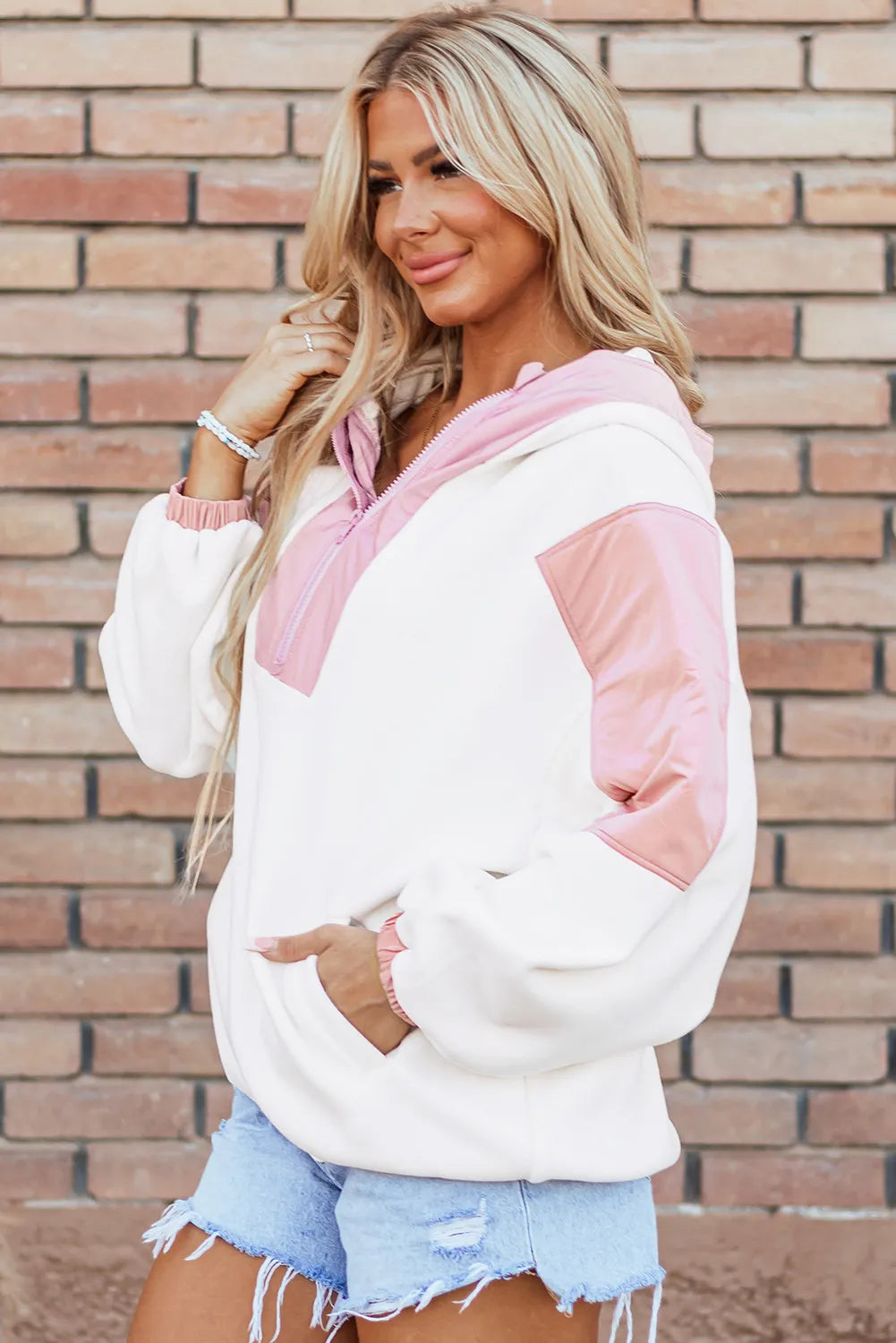 Colorblock Half Zip Long Sleeve Hoodie