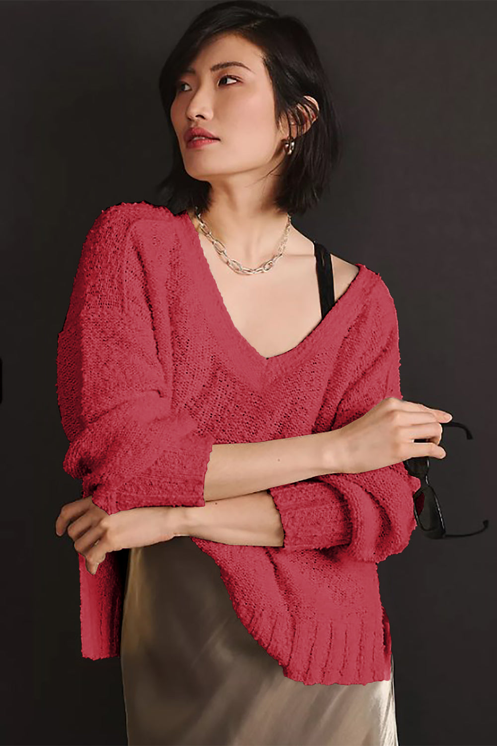 Vneck Dropped Shoulder Sweater