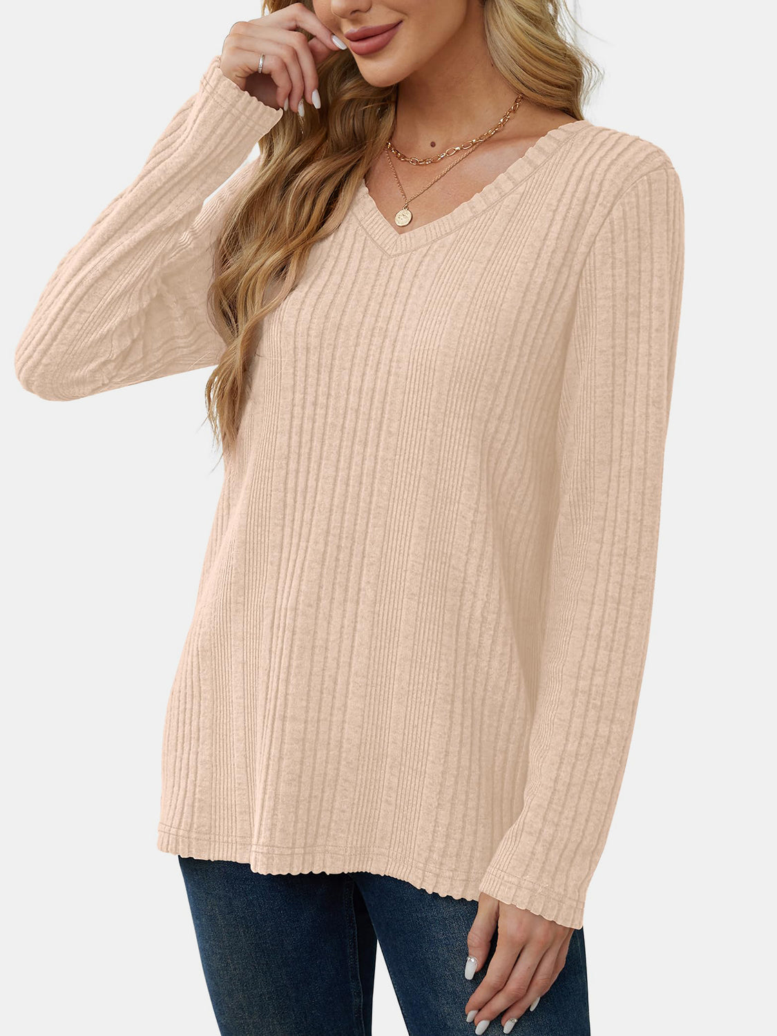Vneck Long Sleeve Solid Shirt