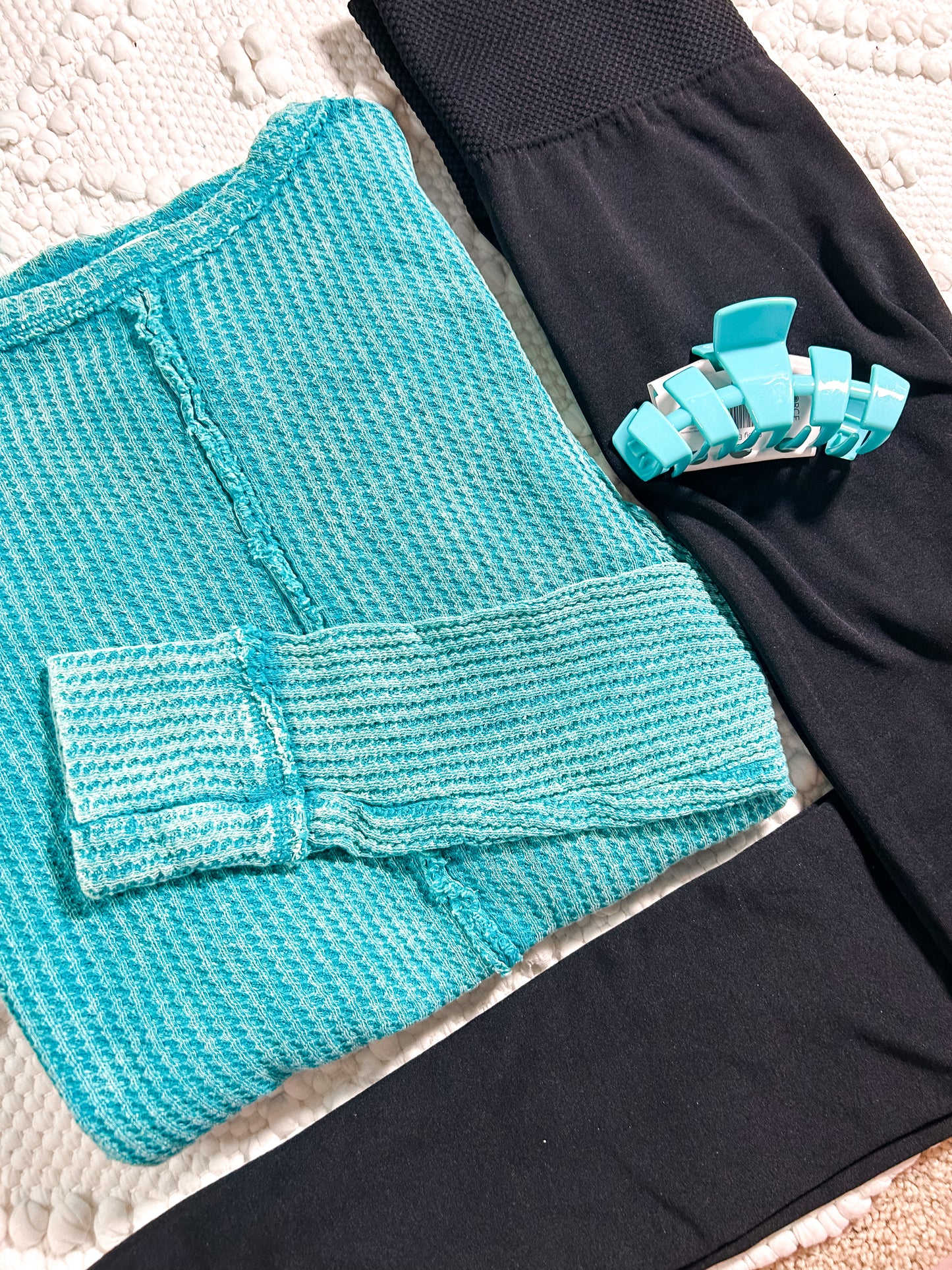 Waffle Knit Oversized Long Sleeve Top