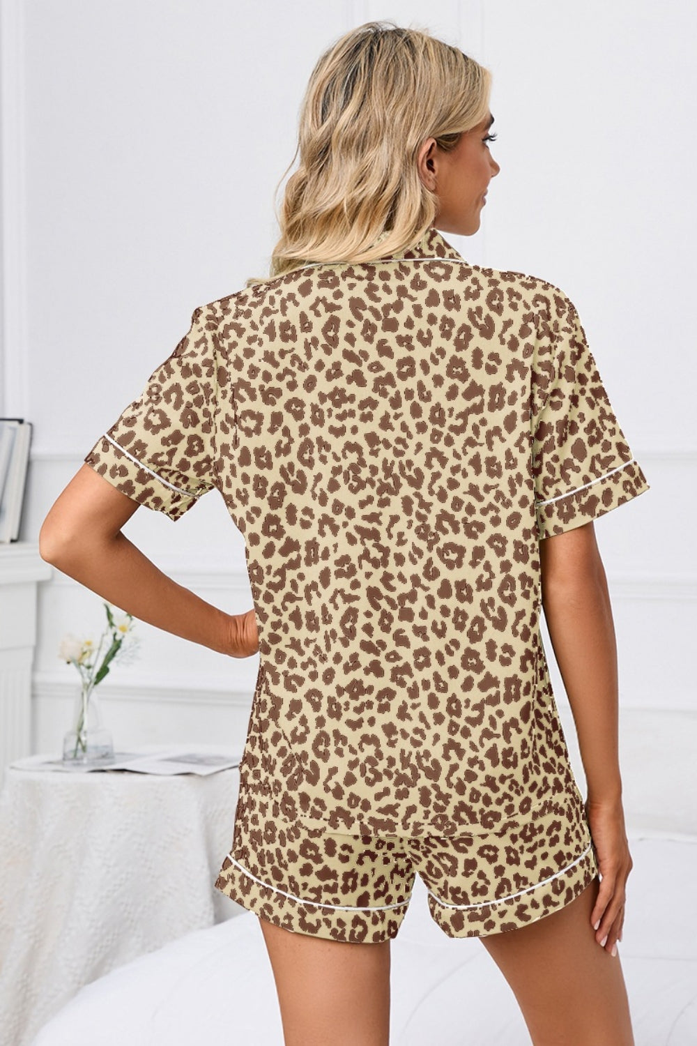 Leopard Short Sleeve Top and Shorts Lounge Set