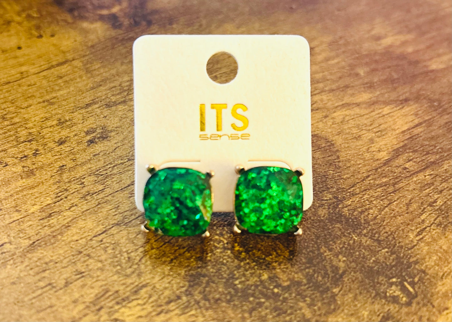 Green Glitter Studs