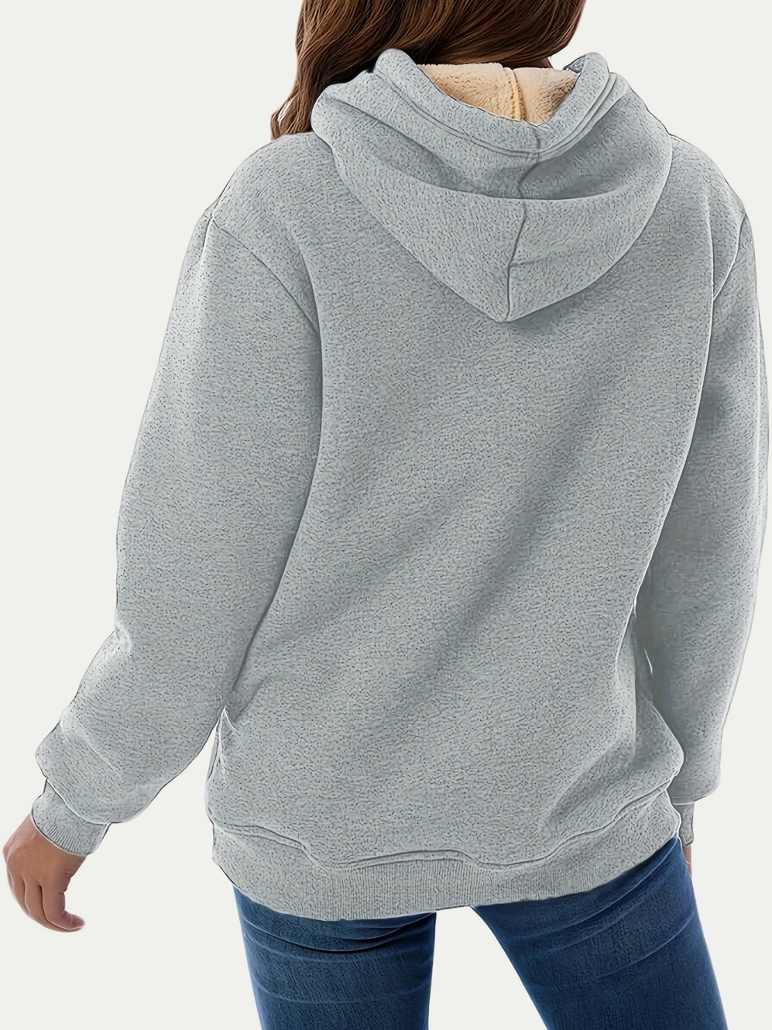 Drawstring Long Sleeve Hoodie with Fleece Lining
