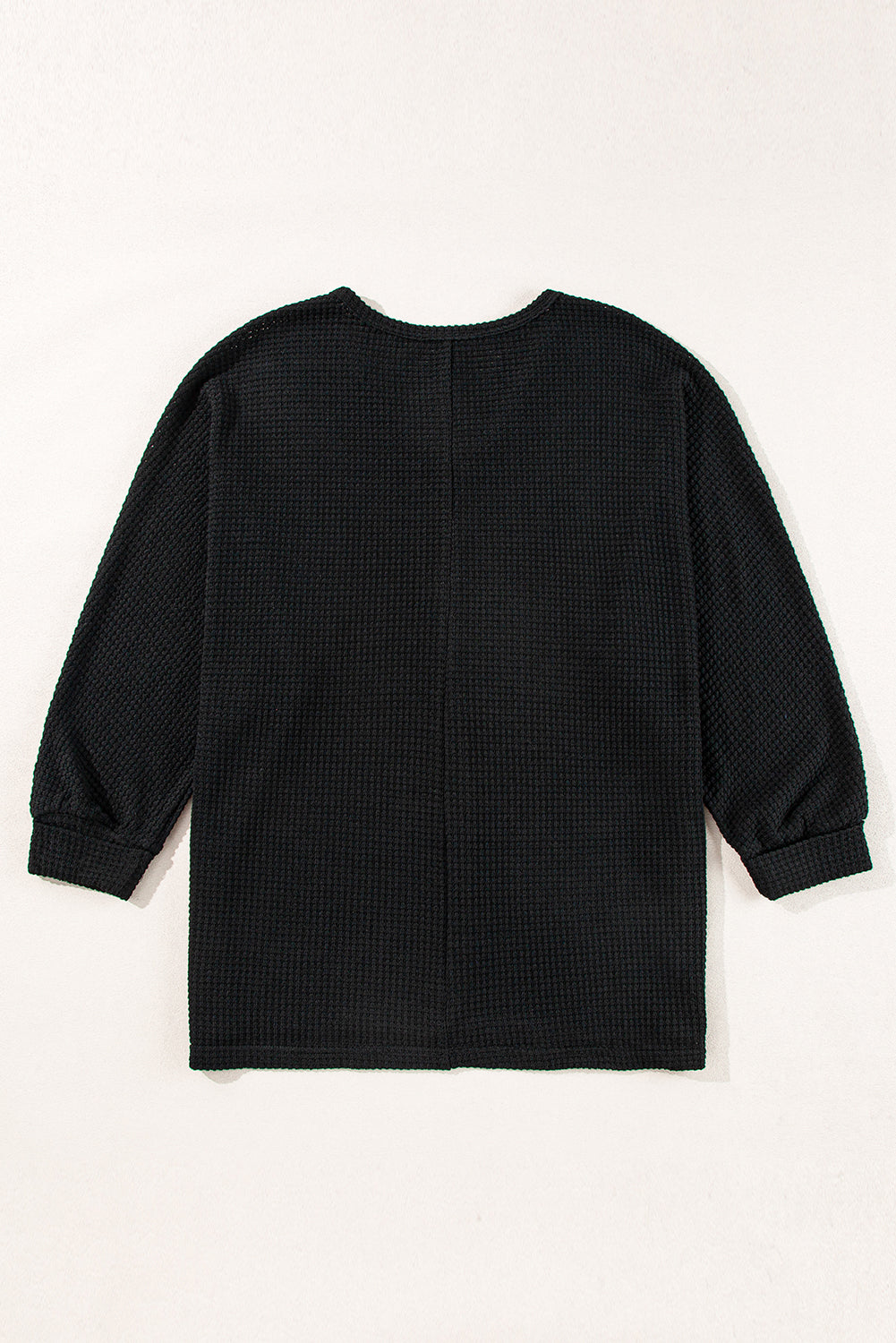 Waffleknit Side Slit Vneck Long Sleeve Top