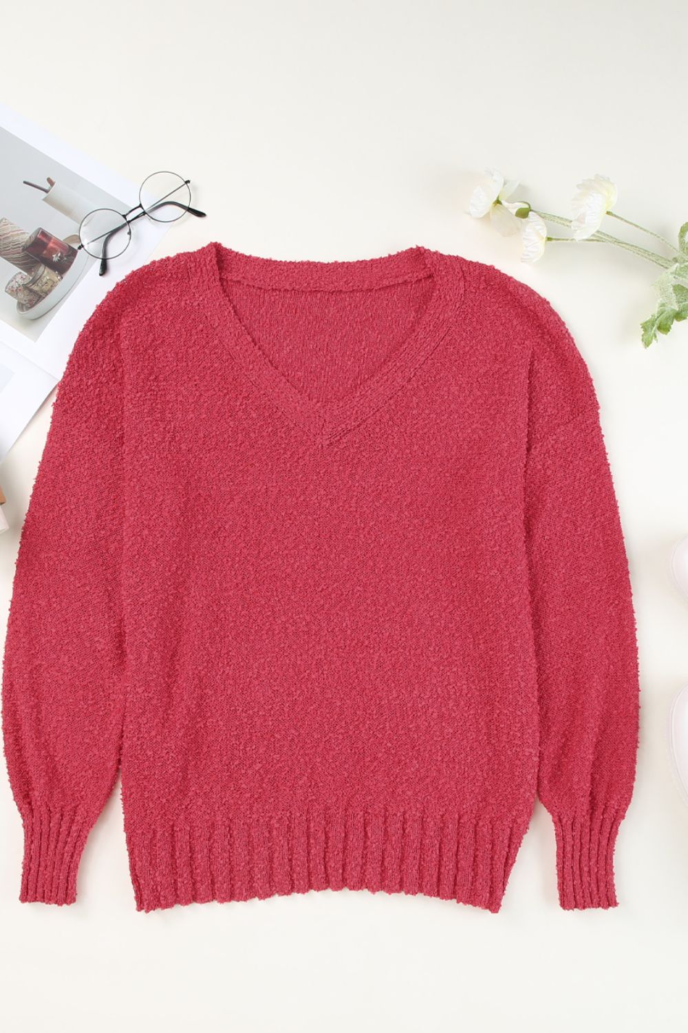 Vneck Dropped Shoulder Sweater