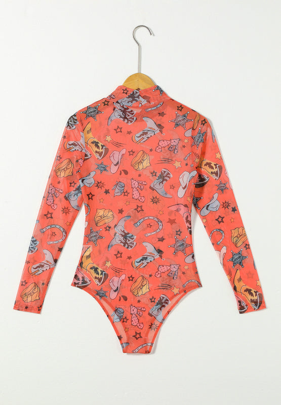 Country Cowgirl Sheer Long Sleeve Bodysuit