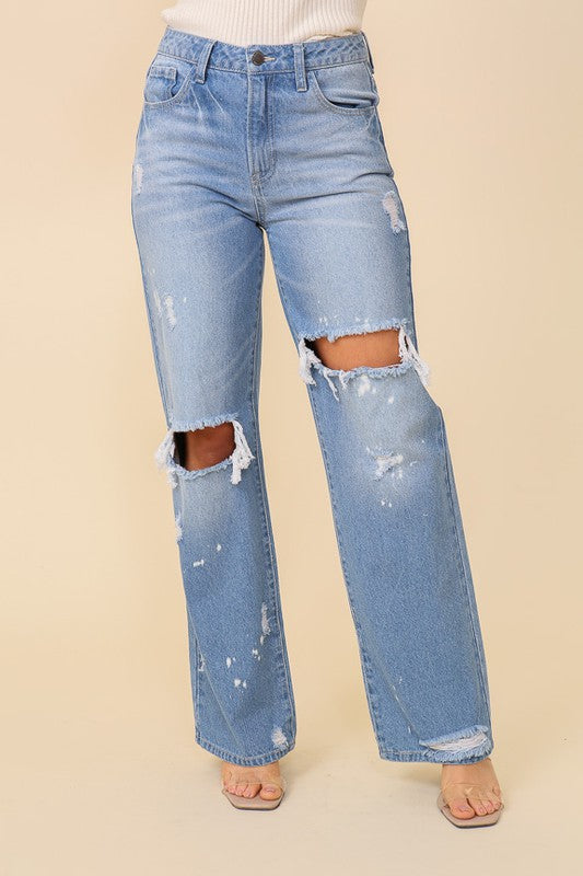 Distressed Straight Leg Jeans