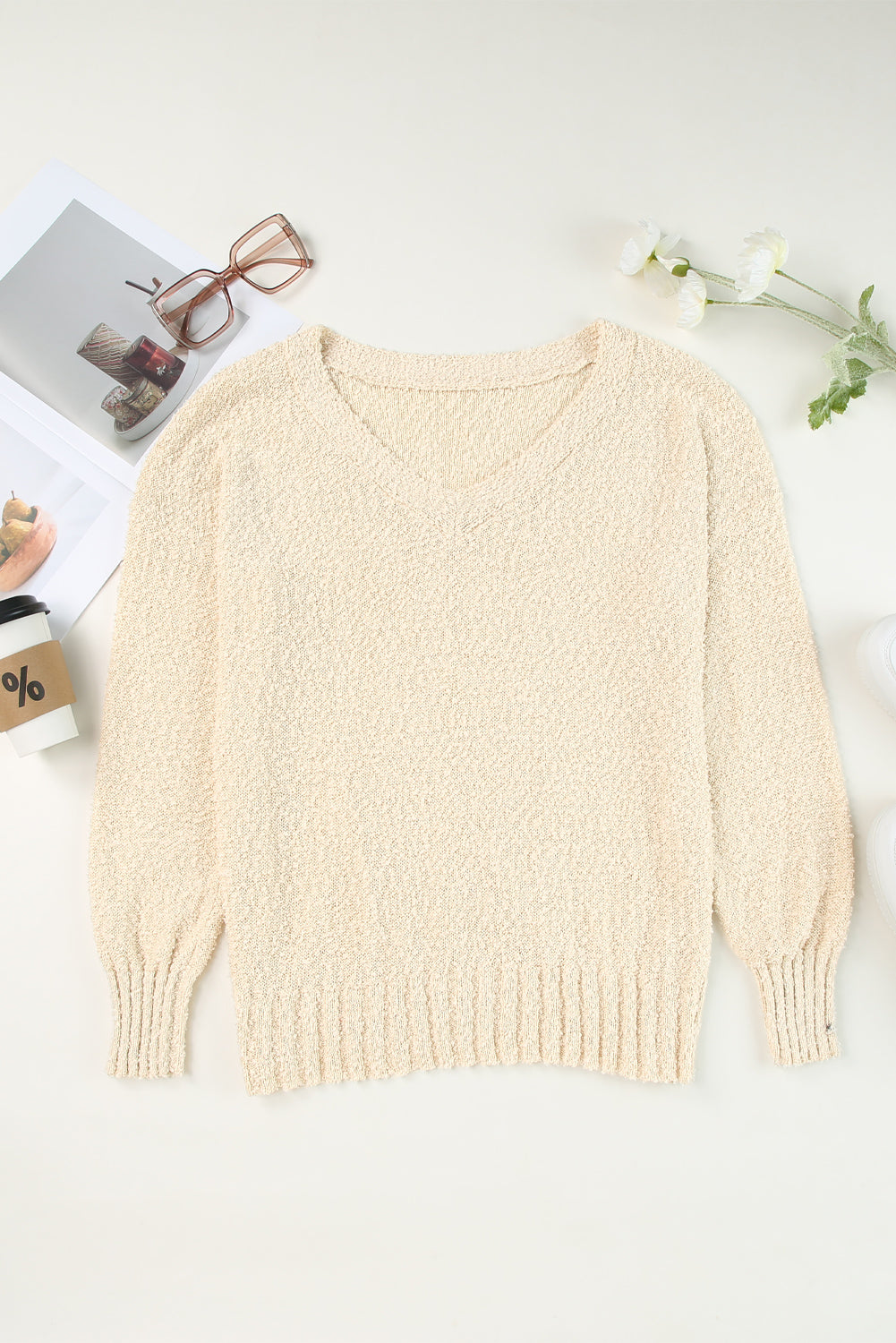 Vneck Dropped Shoulder Sweater