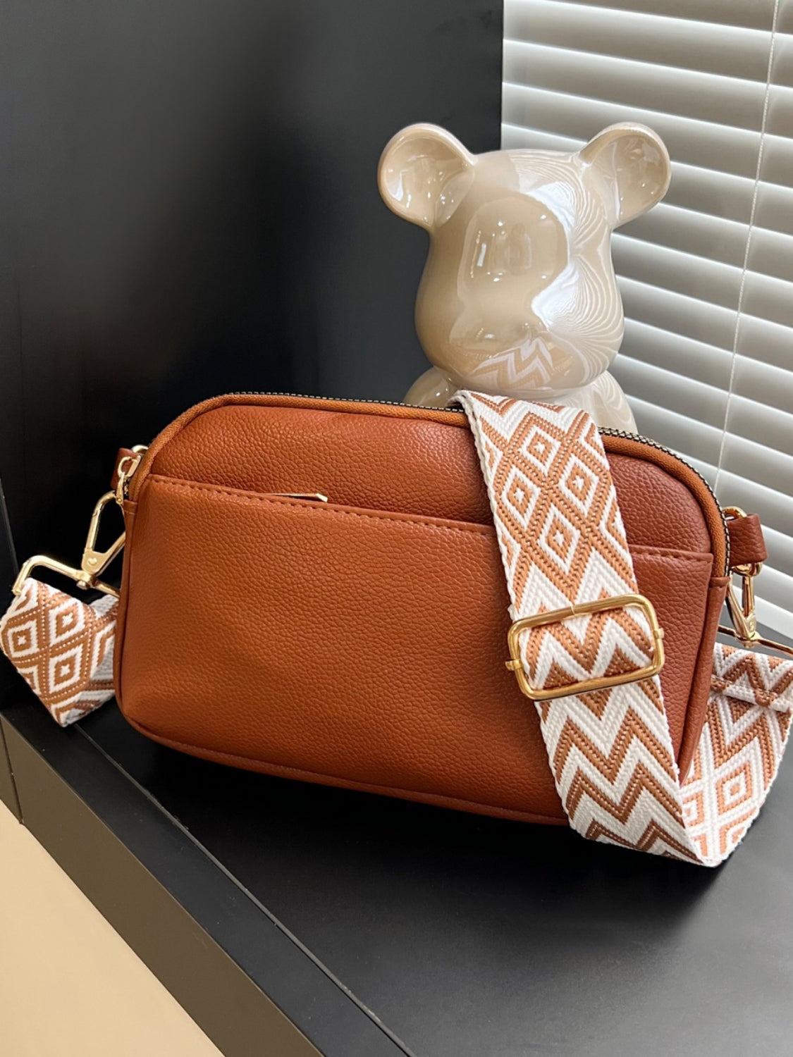 Faux Leather Single Strap Crossbody Bag