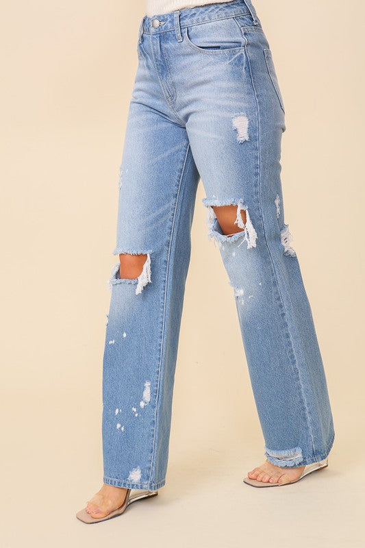 Distressed Straight Leg Jeans