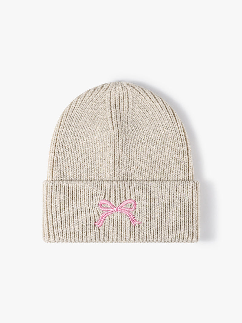 Embroidered Coquette Bow Knit Beanie