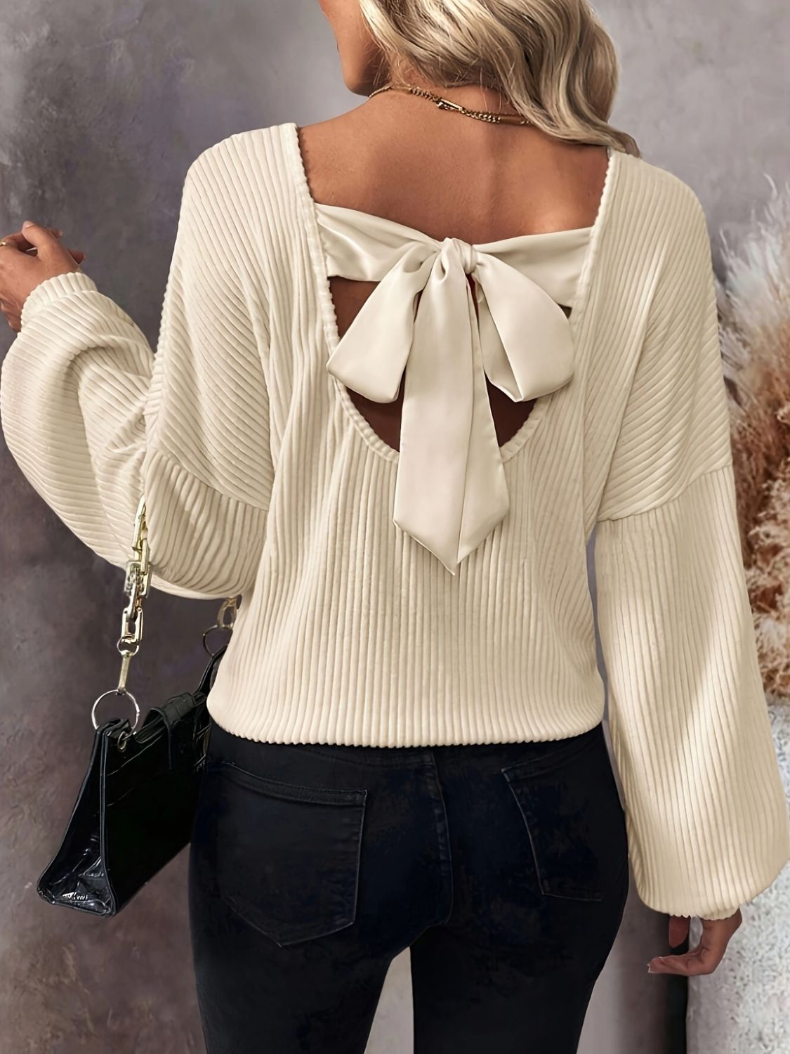 Bow Back Vneck Drop Shoulder T-Shirt