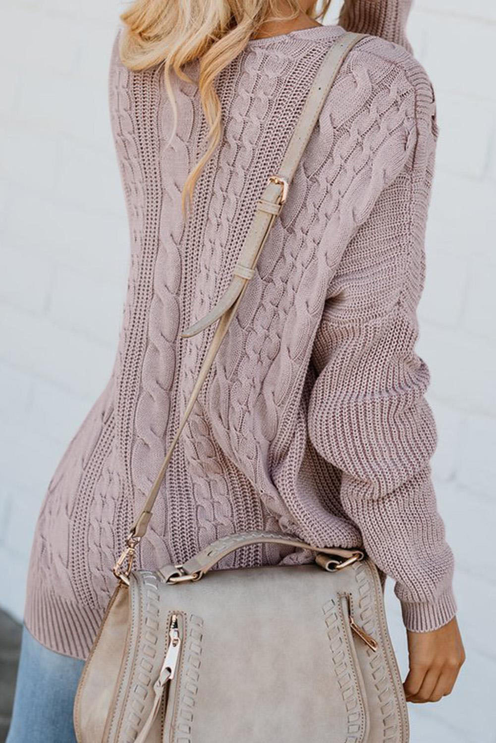 Cable Knit Lace Up Vneck Sweater