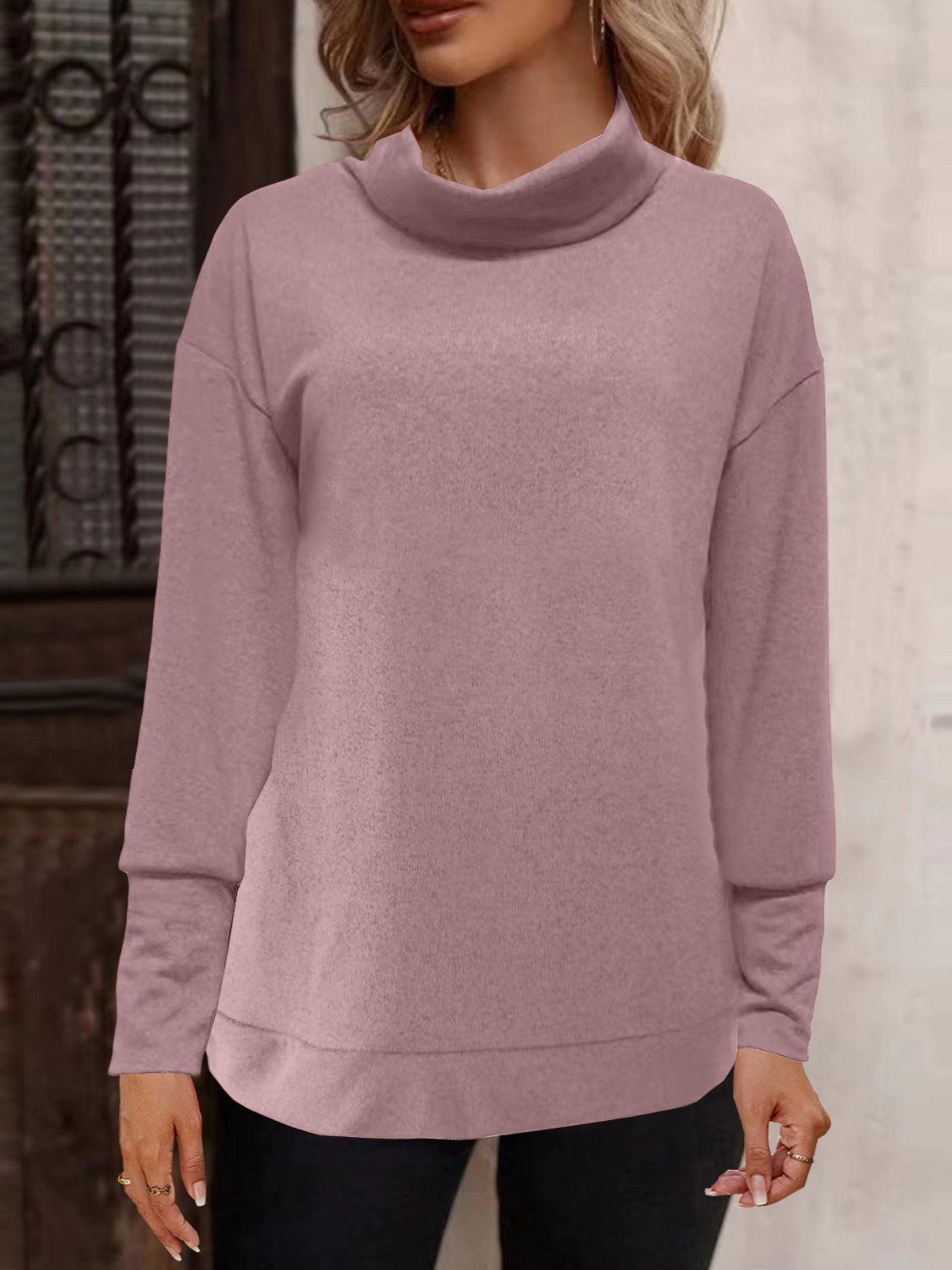 Turtleneck Button Long Sleeve Blouse