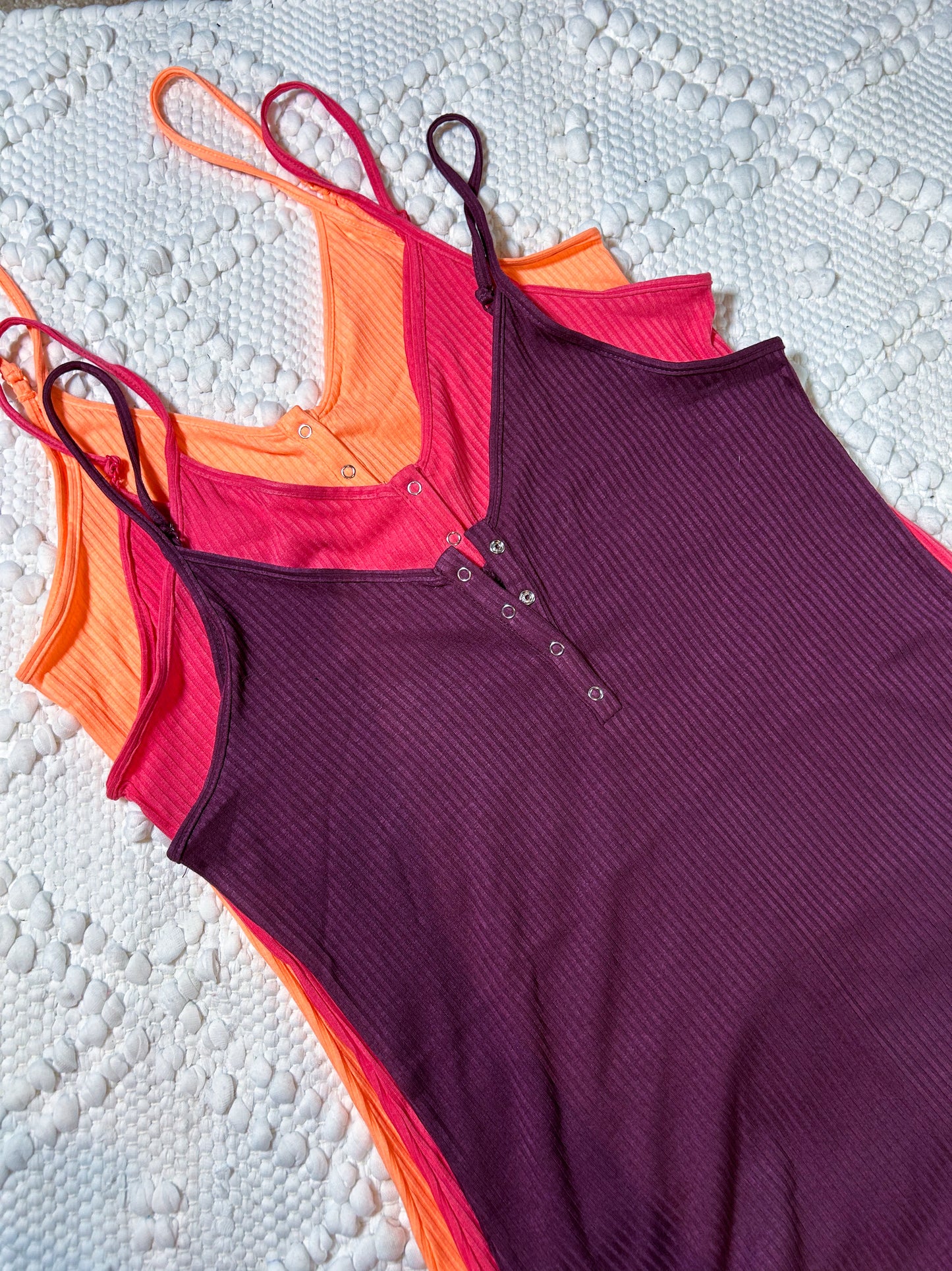 Ribbed Button Vneck Tank
