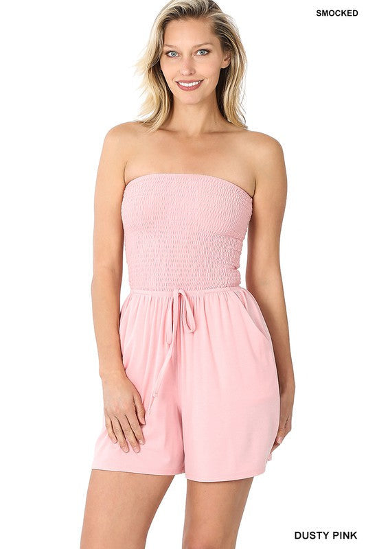 Smocked Shorts Romper with Pockets