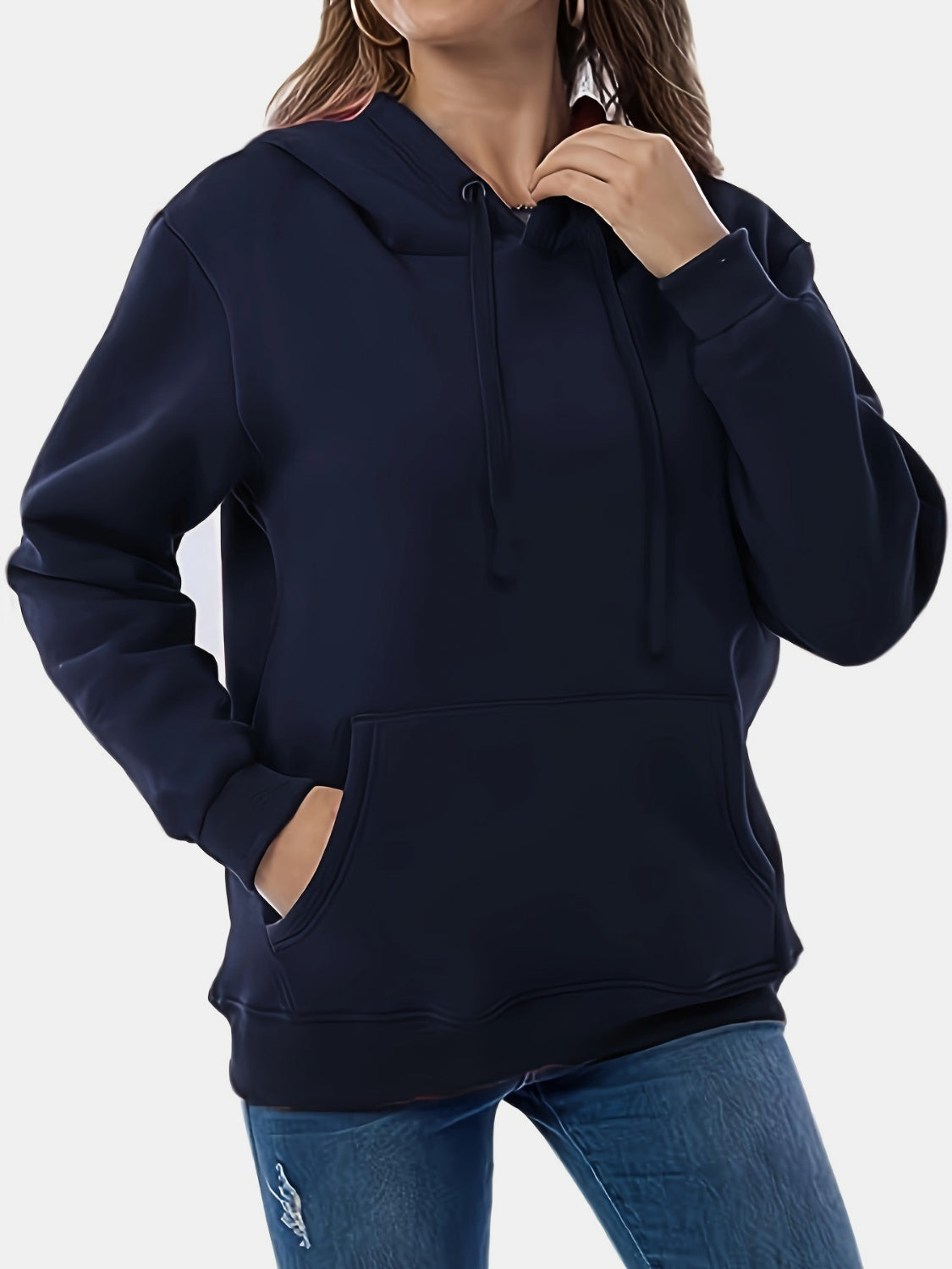 Drawstring Long Sleeve Hoodie with Fleece Lining