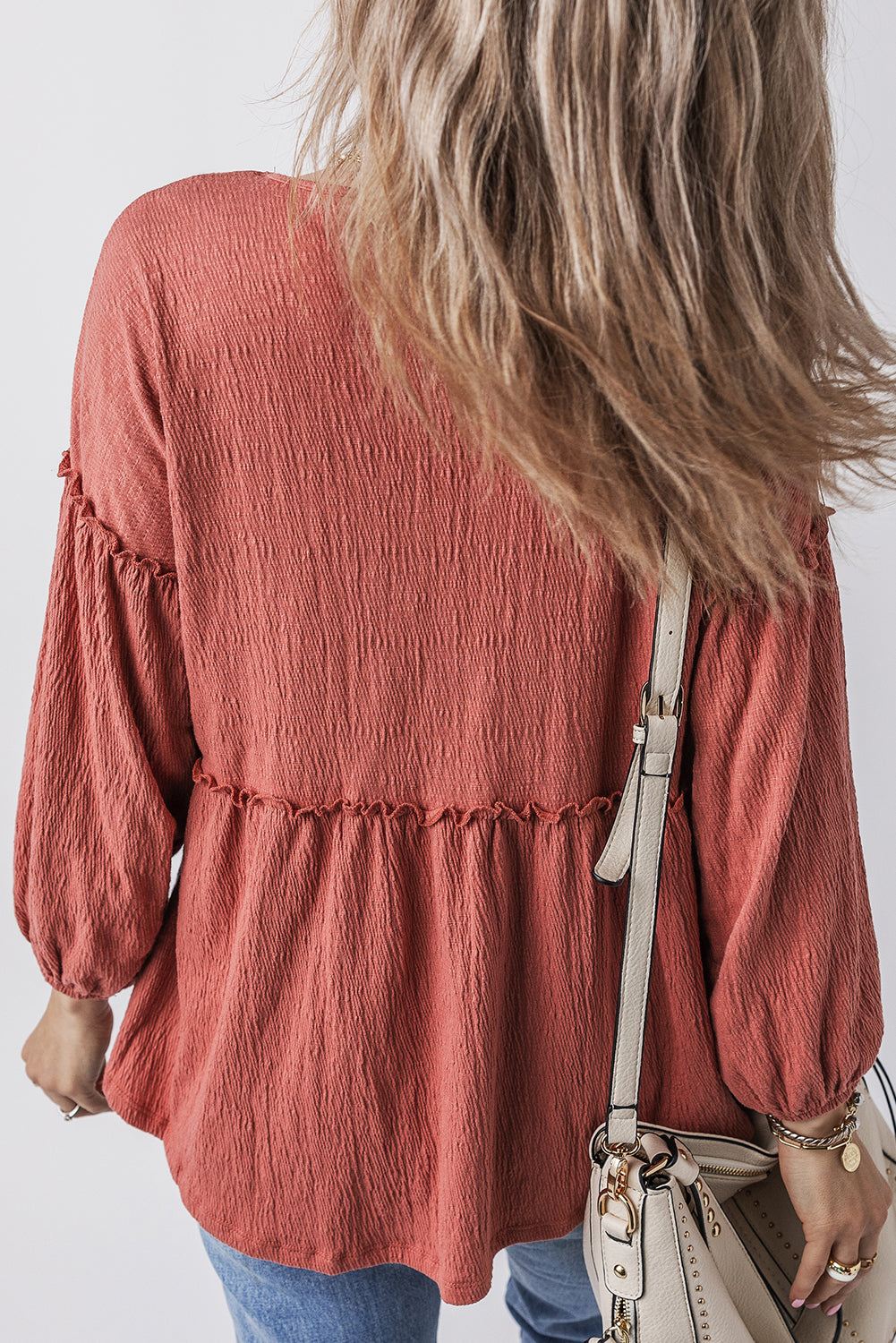 Vneck Babydoll Long Sleeve Blouse