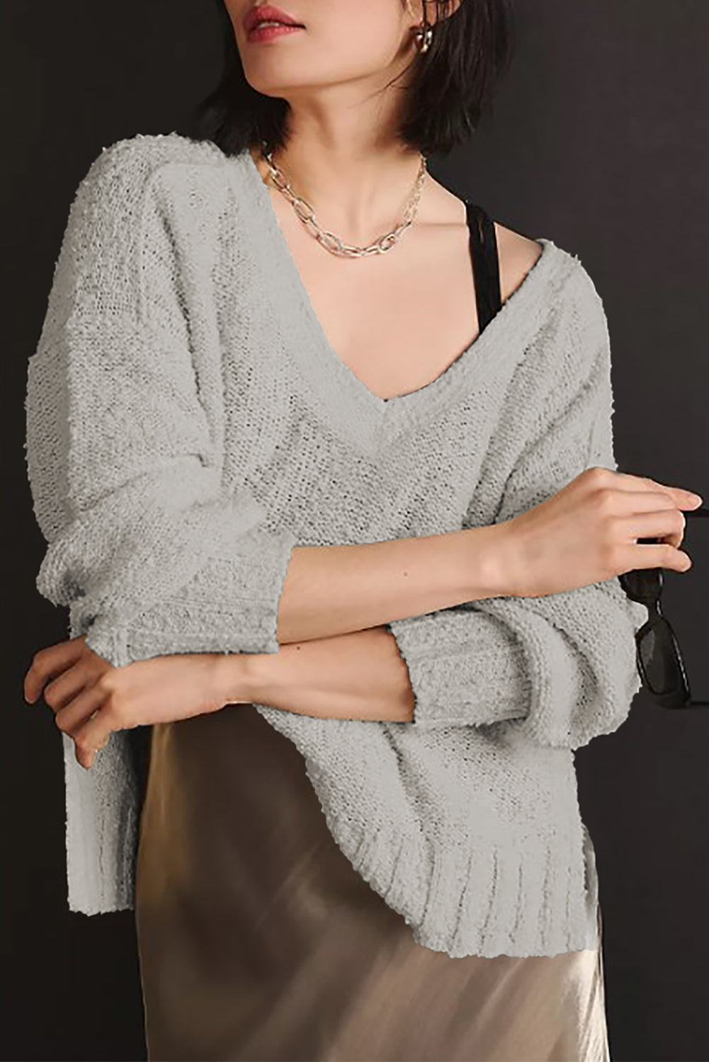 Vneck Dropped Shoulder Sweater