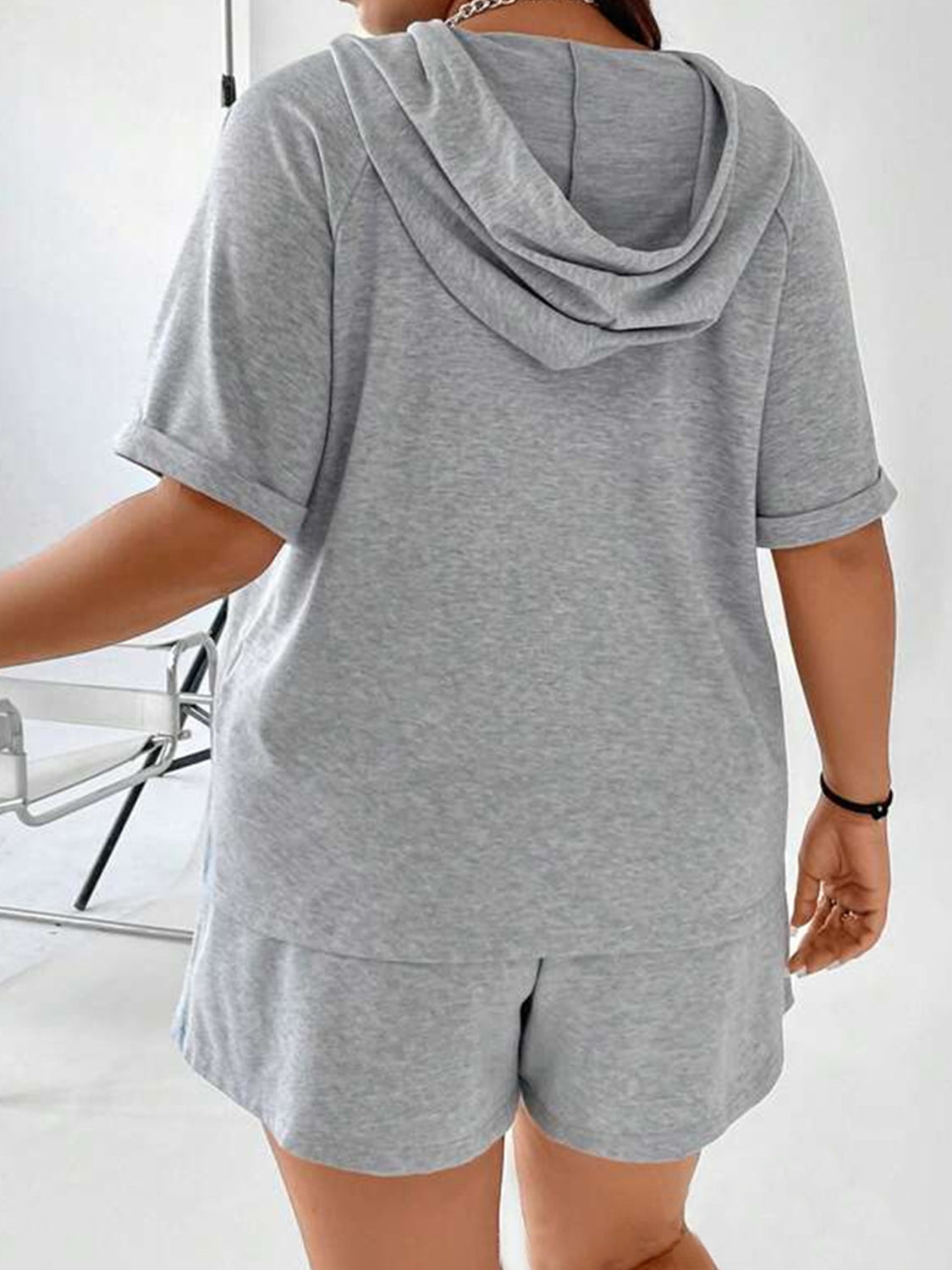 Drawstring Half Zip Hooded Top and Shorts Set