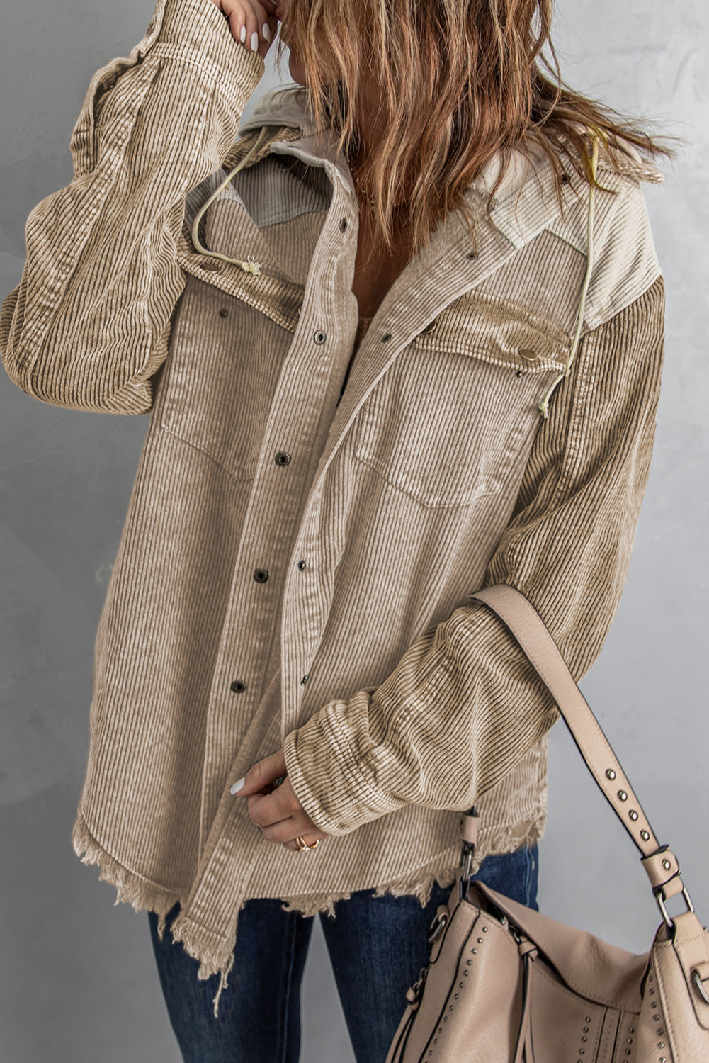 *App Exclusive* Snap Front Hooded Corduroy Shacket