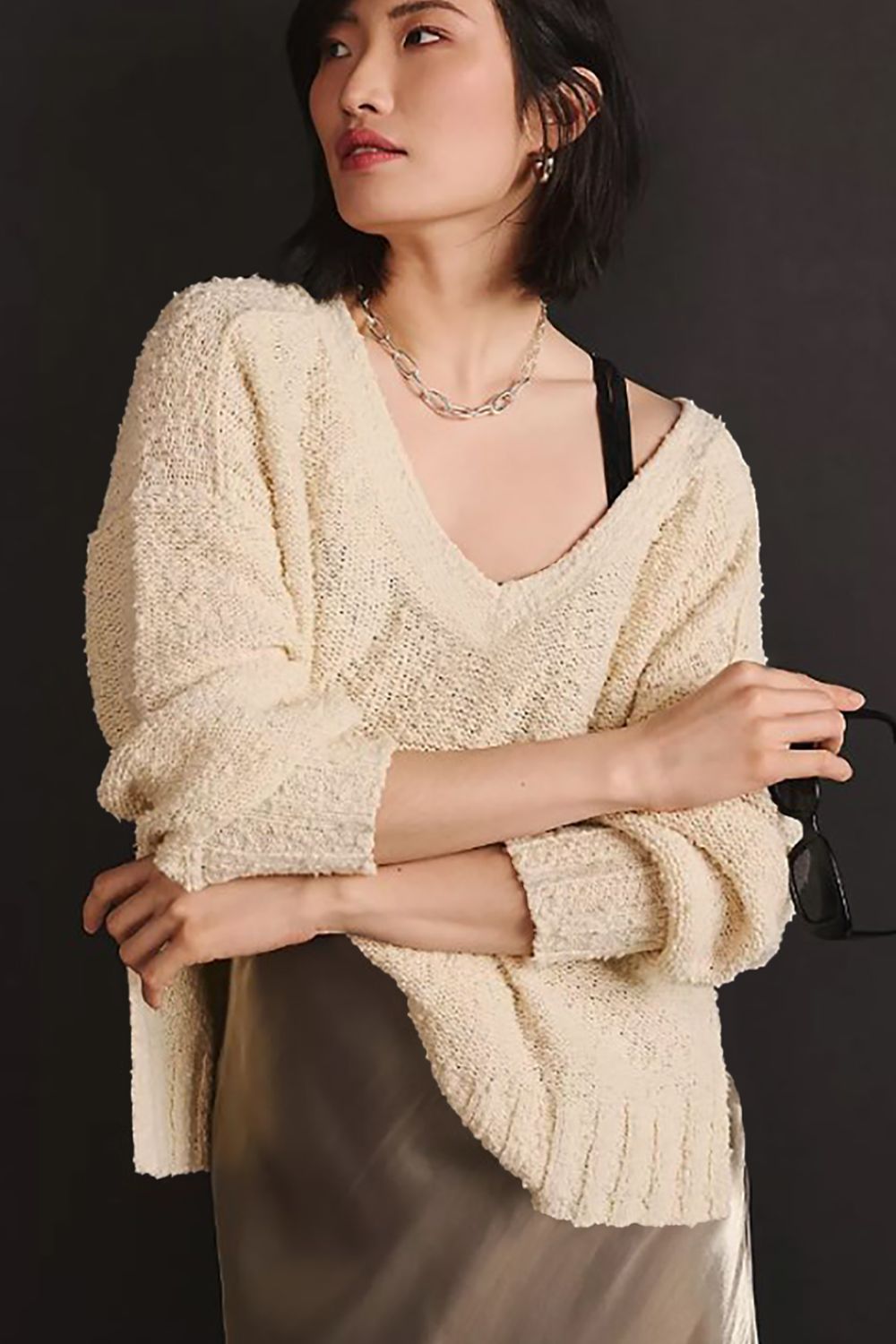 Vneck Dropped Shoulder Sweater