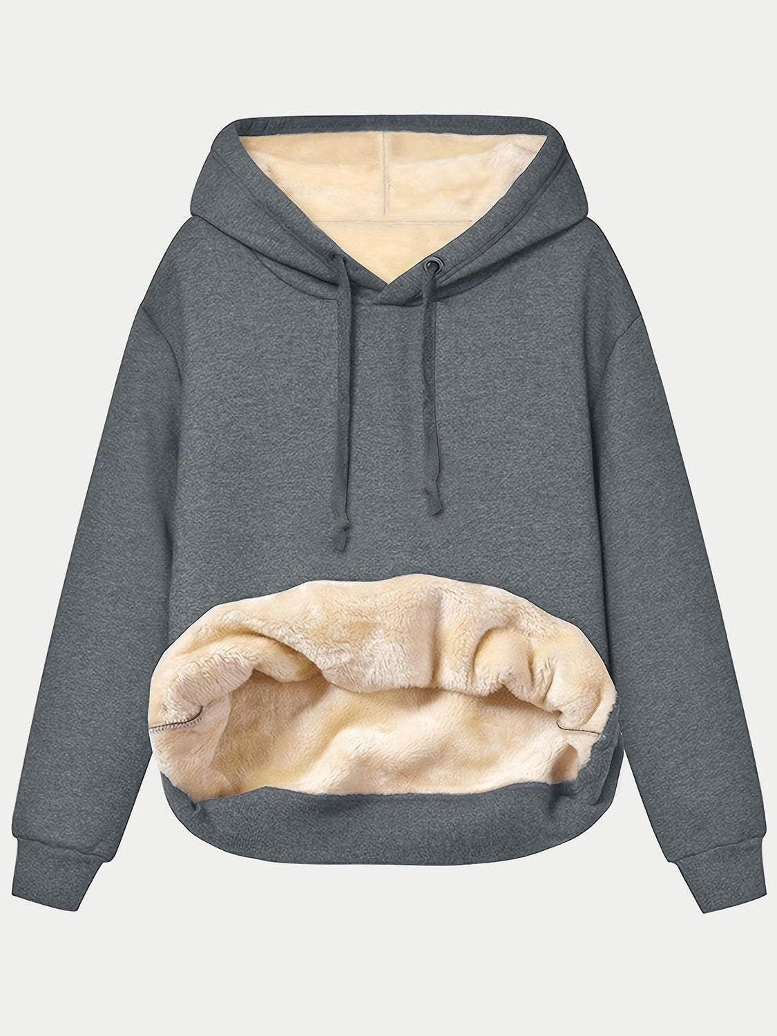 Drawstring Long Sleeve Hoodie with Fleece Lining