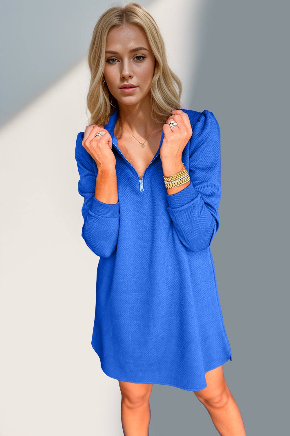 Textured Quarter Zip Tshirt Dress